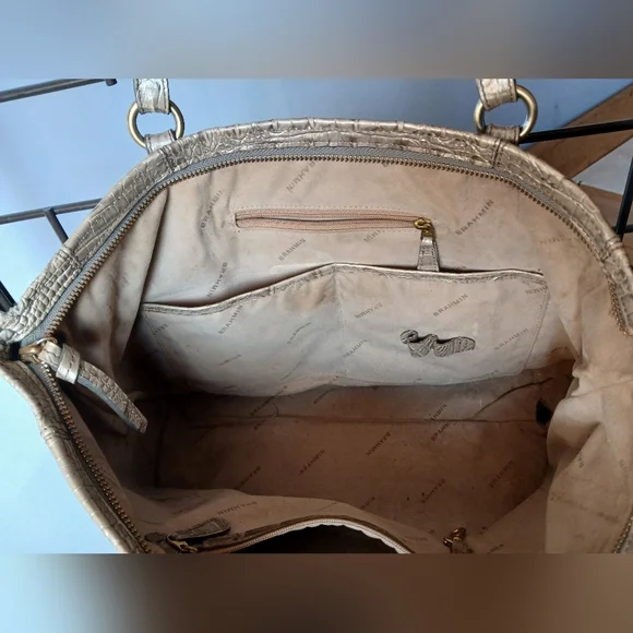 Brahmin 3pcSet Melbourne Asher Tote Bag Wallet&Case Crocodile Embossed Champagne - Picture 8 of 16